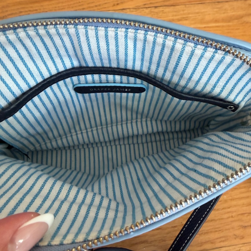 Draper James Two-Tone Light Blue and Navy Leather Crossbody - Picture 9 of 12